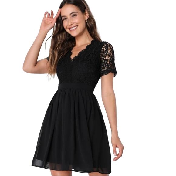 Lulu’s Angel in Disguise Black Lace Mini Skater Dress | Size Small - Picture 16 of 16